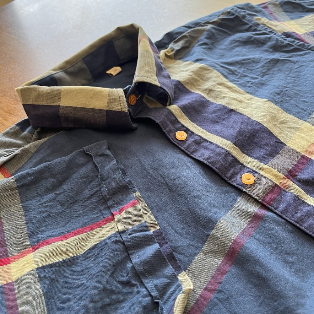 Burberry Brit Plaid Button Down Shirt Blue Tan 3XL